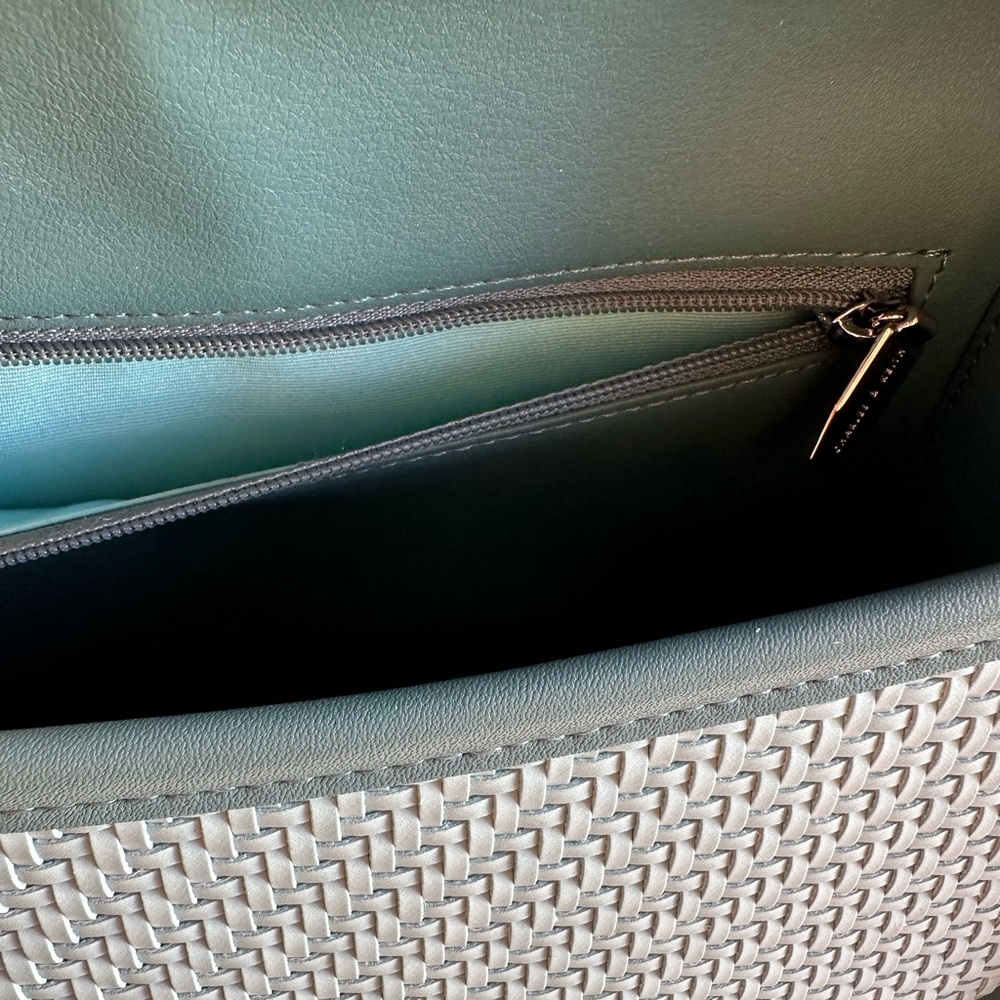 *SOLD* NWOT Charles & Keith Woven Wood Effect Top Handle Crossbody Bag MintGreen - Picture 11 of 16